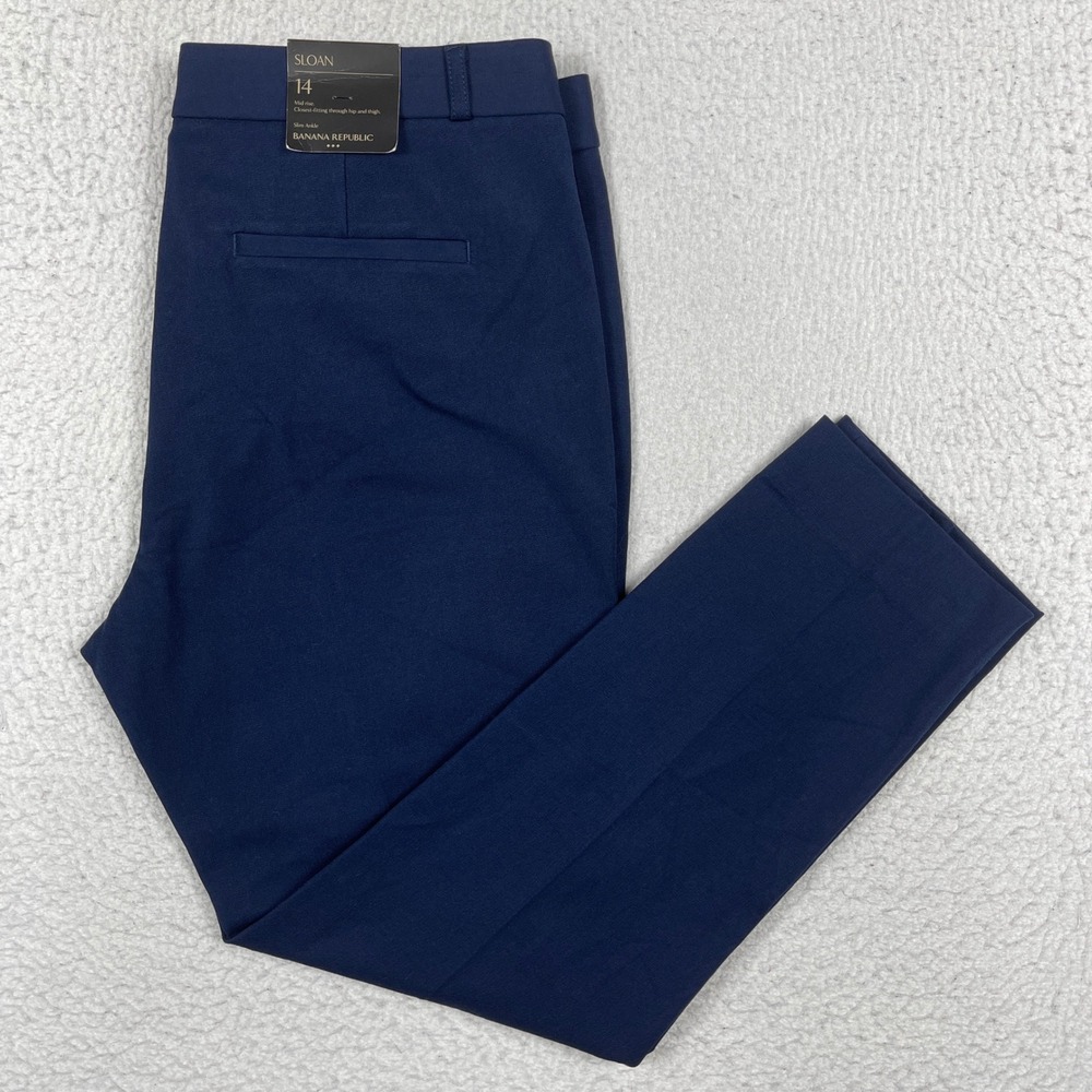 Banana Republic Sloan Fit Pants Womens 14 Navy Blue Slim Ankle Professional Work